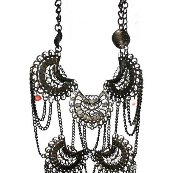 Vintage Boho chic Antique Gold Bib Statement Necklace - Picture 6 of 7